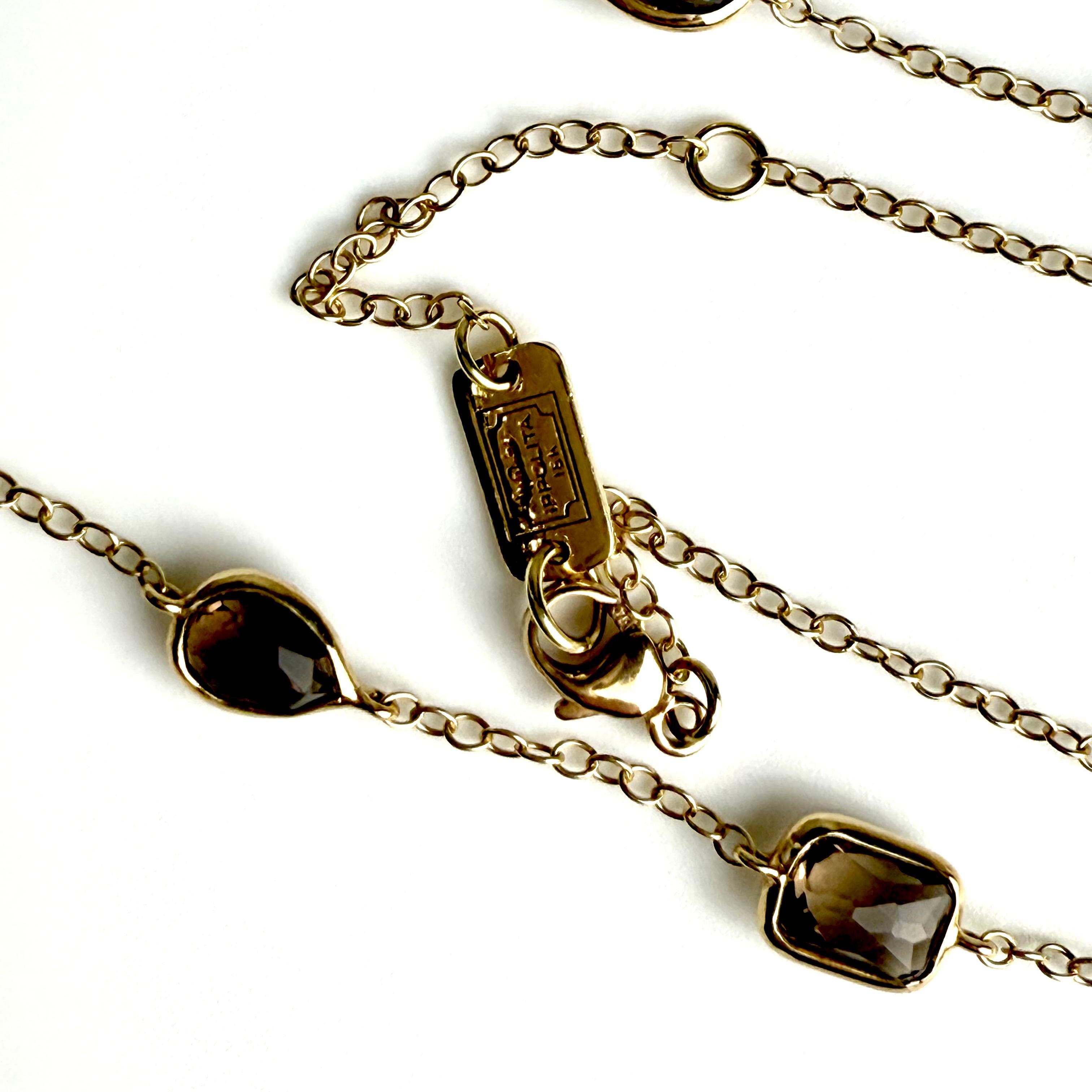 Emerald Cut Ippolita Vintage 18K Yellow Gold Brown Topaz Station Necklace For Sale