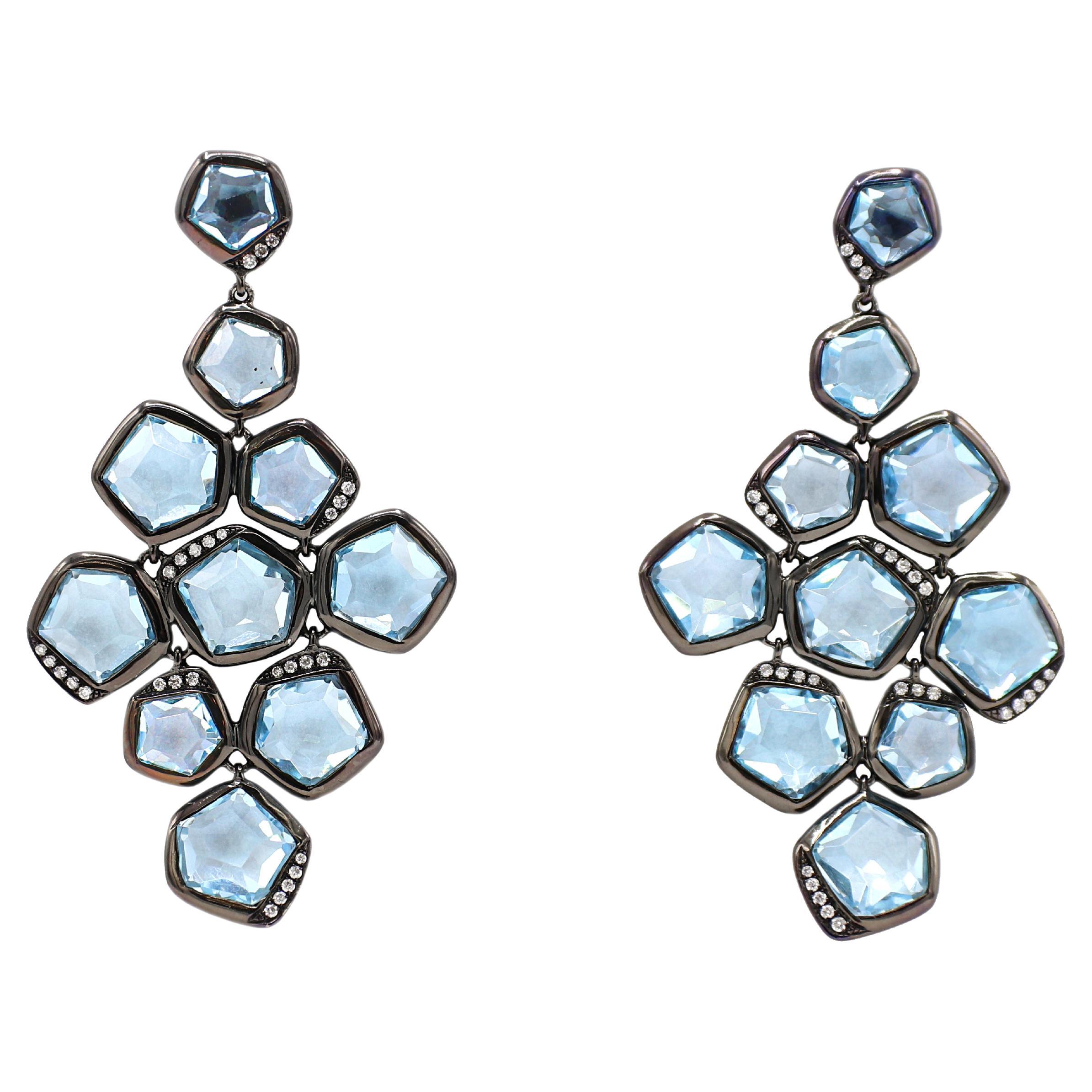 Ippolita Wicked Black Rhodium & Silver Blue Topaz Cascade Dangle Drop Earrings