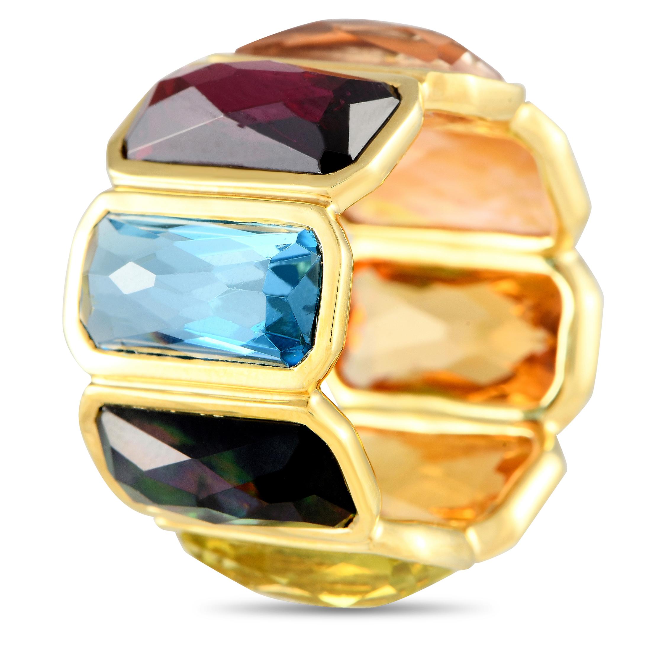 Make a statement with this multi-colored eternity band from Ippolita's Wonderland Collection. This whimsical yet elegant ring features eight rectangular gemstones, each masterfully faceted to show their colored beauty and brilliance. The ring's top