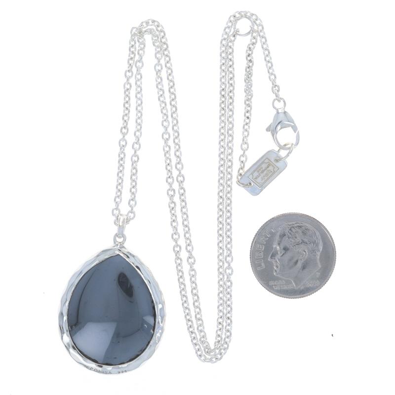 Ippolita Wonderland Burton Blue Lg Teardrop Quartz Hematite Necklace 925 Adjust In New Condition For Sale In Greensboro, NC