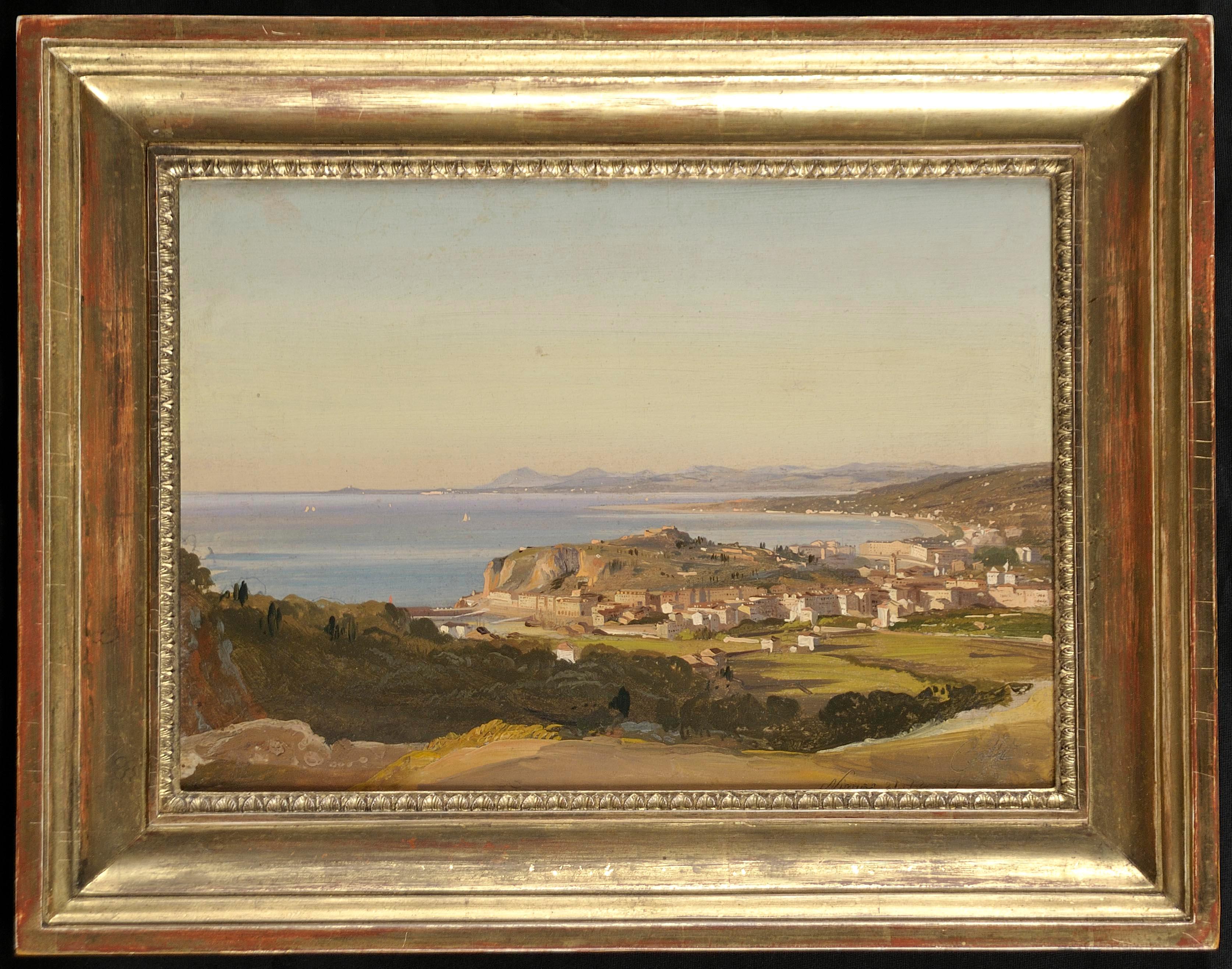 19th Century Landscape Ippolito Caffi View of Nice Oil on Canvas