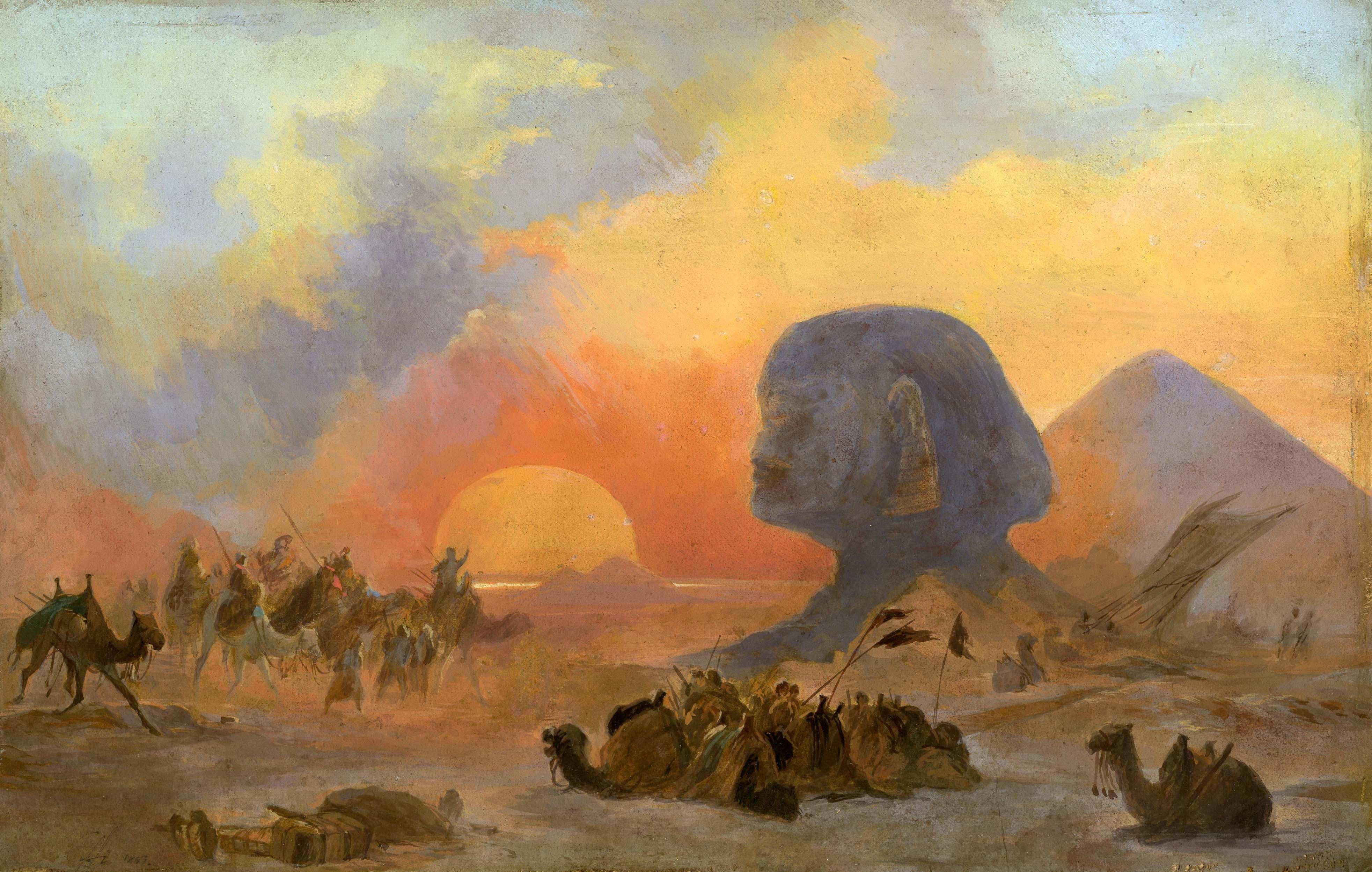 Cairo, The Simoun Wind in the Desert - Painting by Ippolito Caffi