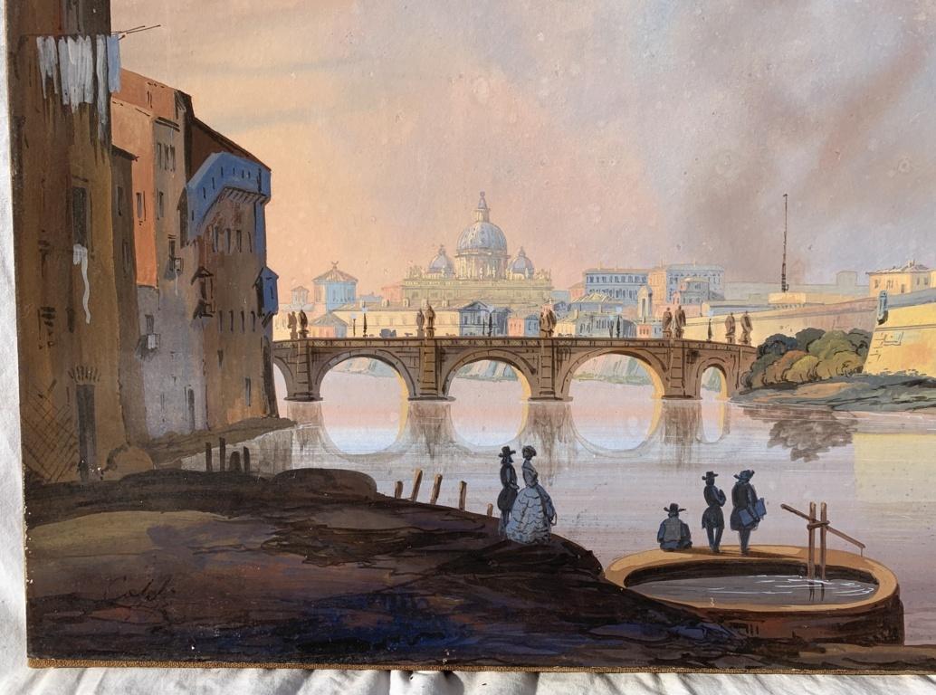 Follower Ippolito Caffi (Roman school)- 19th century landscape painting - Tiber  For Sale 2