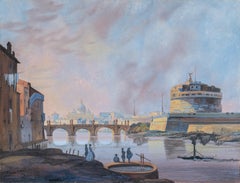 Seguace Ippolito Caffi (Scuola Romana) - Pittura di paesaggio del XIX secolo - Tevere