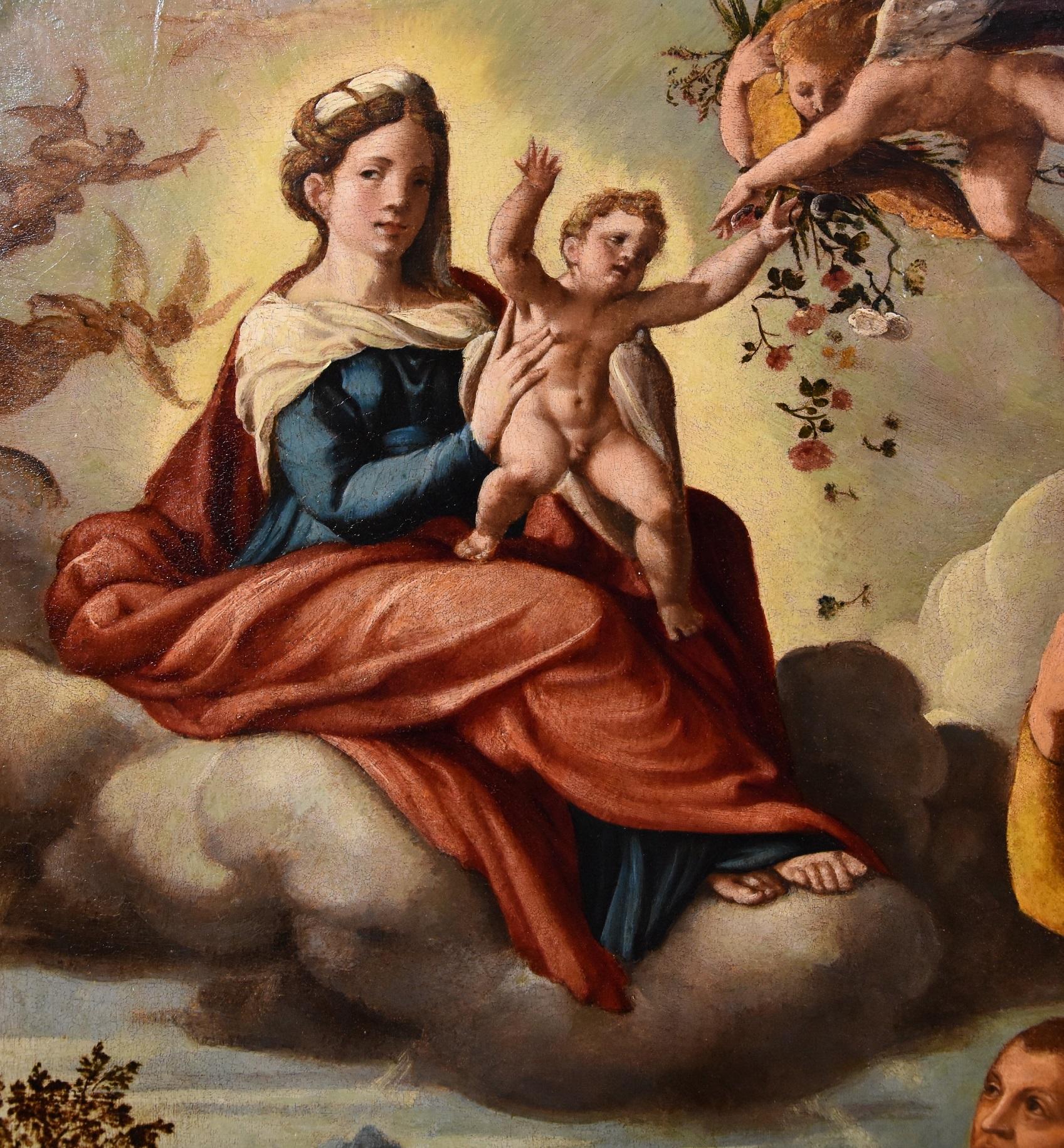 Madonna Scarsella Dipinto Olio su tela Antico Maestro 16/17° Secolo Raffaello Arte in vendita 5