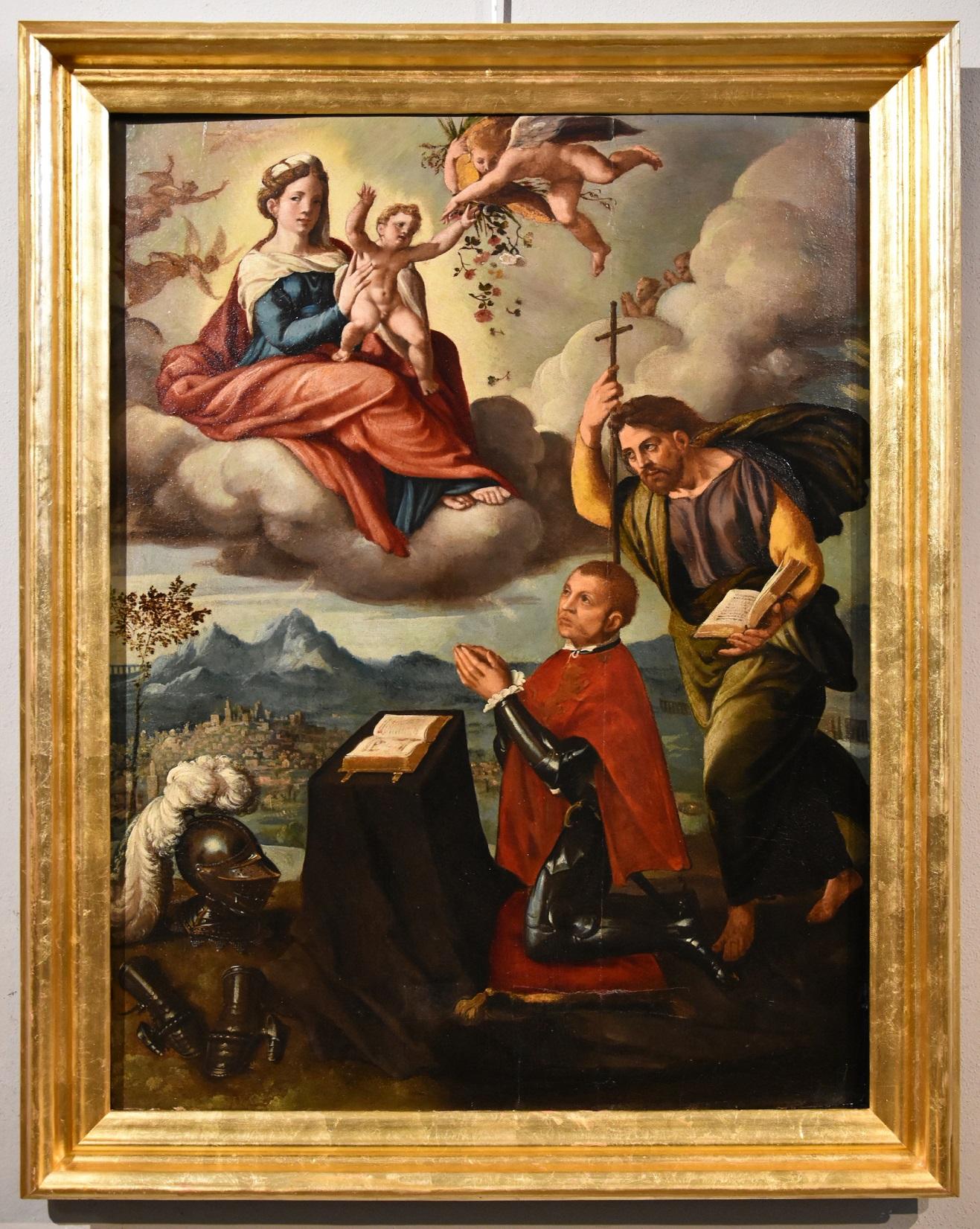 Madonna Scarsella Dipinto Olio su tela Antico Maestro 16/17° Secolo Raffaello Arte - Painting di Ippolito Scarsella, known as Lo Scarsellino (Ferrara, around 1550 - 1620) 