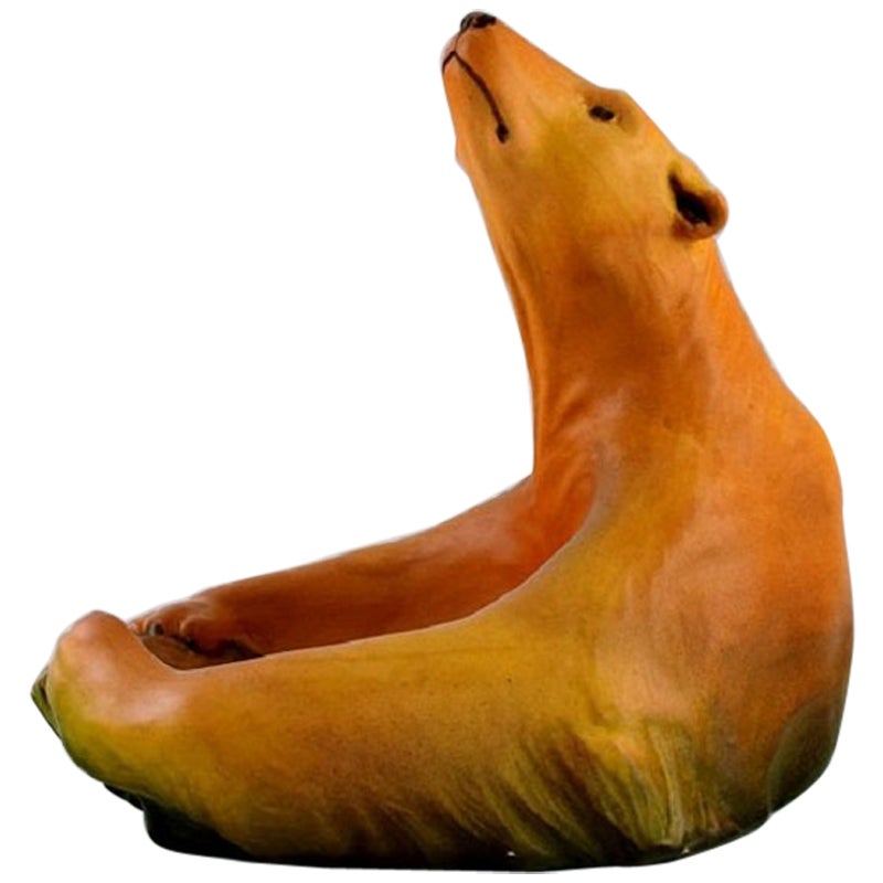 Ipsen's, Denmark, Art Nouveau Bowl in Hand-Painted Ceramics with a Polar Bear