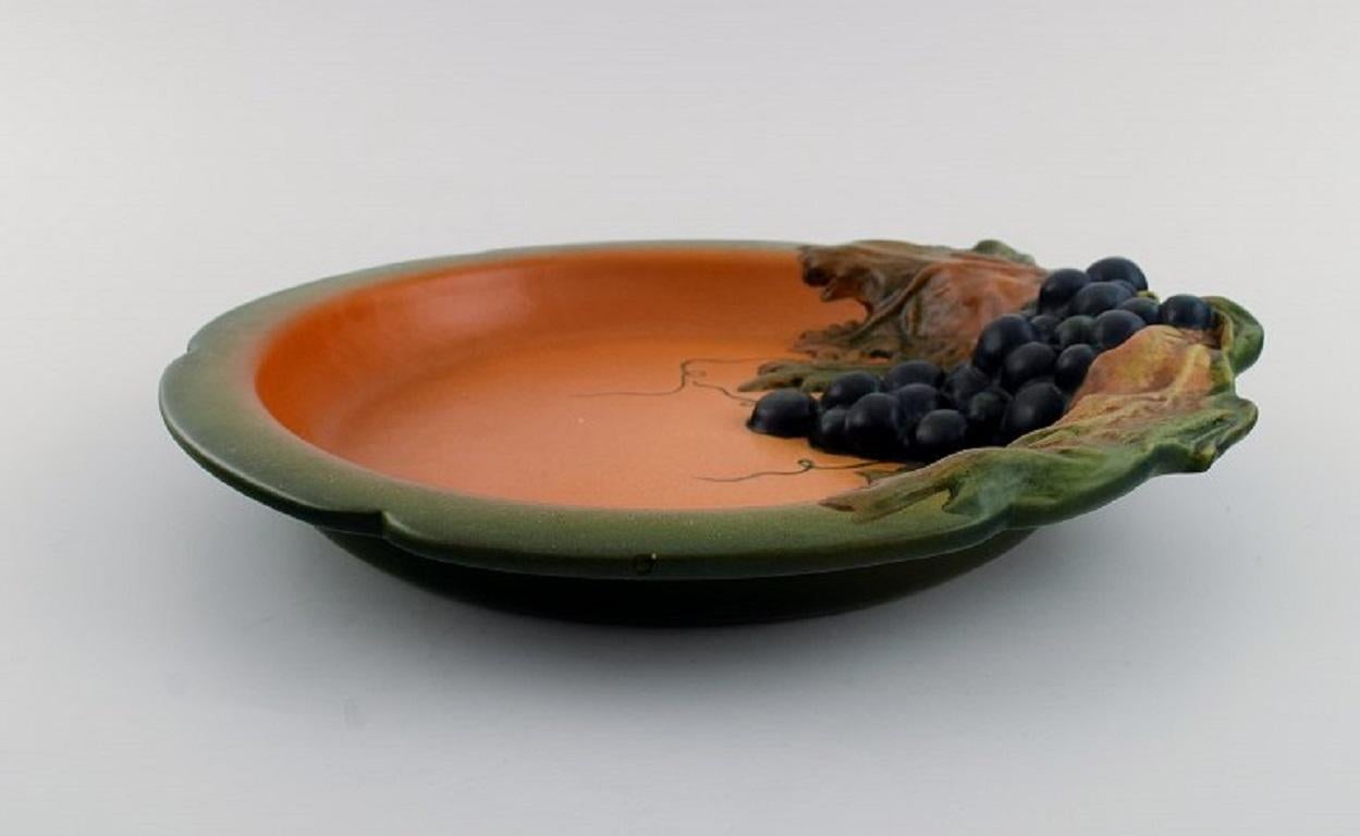 Glazed Ipsen's, Denmark, Art Nouveau Dish in Hand-Painted Ceramics with Grapevine For Sale