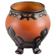 Ipsen
s Denmark, Art Nouveau Jar in Hand-Painted Glazed Ceramic, 1920s