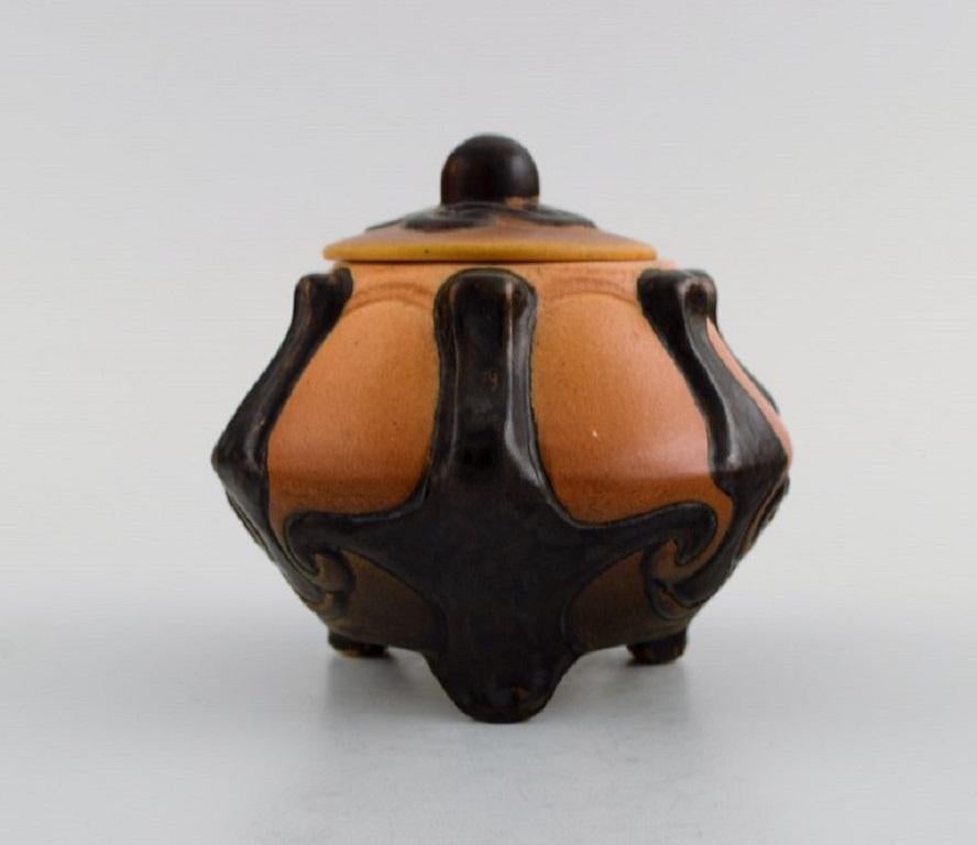 Danish Ipsen's, Denmark, Art Nouveau Lidded Jar and Bowl in Hand-Painted Ceramics For Sale