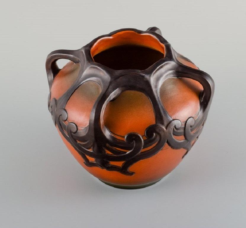 Danish Ipsens, Denmark, Art Nouveau Vase in Hand-Painted Glazed Ceramics, 1920s