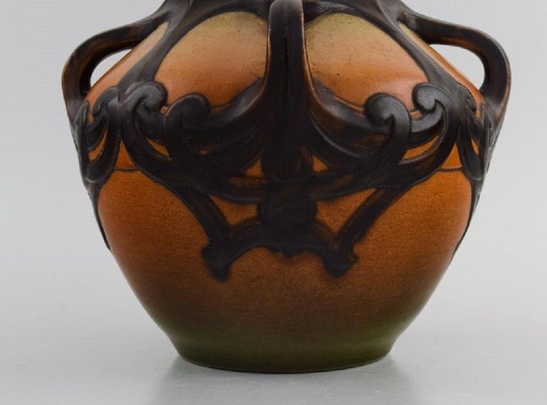 Early 20th Century Ipsen's, Denmark, Art Nouveau Vase in Hand-Painted Glazed Ceramics, 1920s For Sale