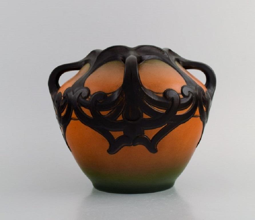 Early 20th Century Ipsen's, Denmark, Art Nouveau Vase in Hand-Painted Glazed Ceramics, 1920s