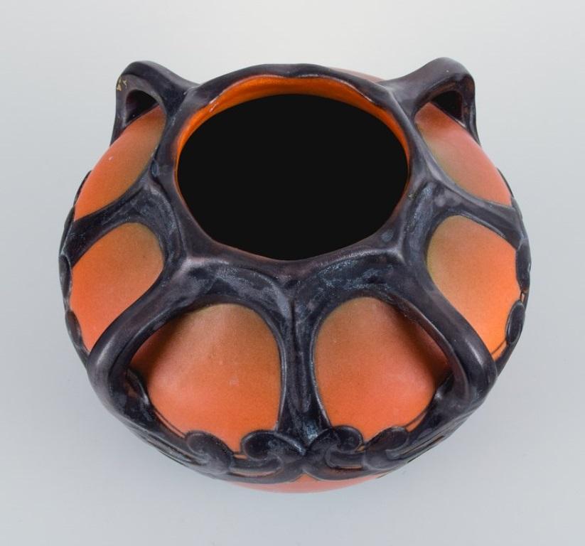Danish Ipsens, Denmark. Art Nouveau Vase in Hand Painted Glazed Ceramics