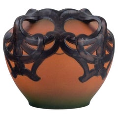 Ipsens, Denmark, Art Nouveau Vase with Glaze in Orange and Green Tones