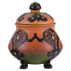 Ipsens, Denmark, Beautiful Art Nouveau Jar with Glaze in Orange and Green Tones