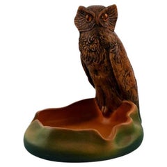 Ipsen's, Denmark, Bowl in Hand-Painted Ceramics Modelled with Owl, 1920s / 30s