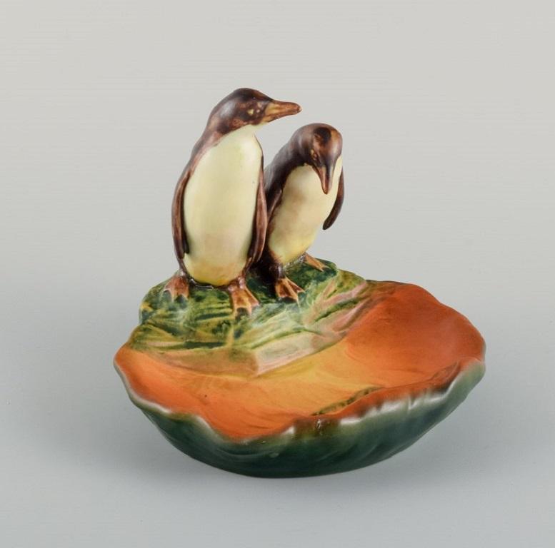 Danish Ipsens, Denmark, Bowl in Hand-Painted Glazed Ceramics with Penguins