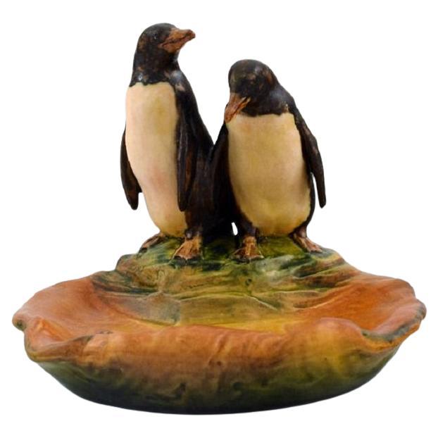 Ipsen's, Denmark, Bowl in Hand-Painted Glazed Ceramics with Penguins