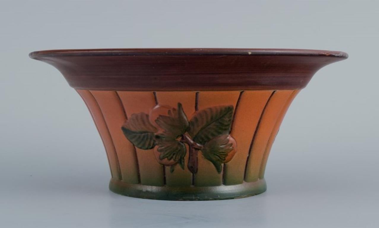 Glazed Ipsens, Denmark, Bowl with Glaze in Orange and Green Tones For Sale