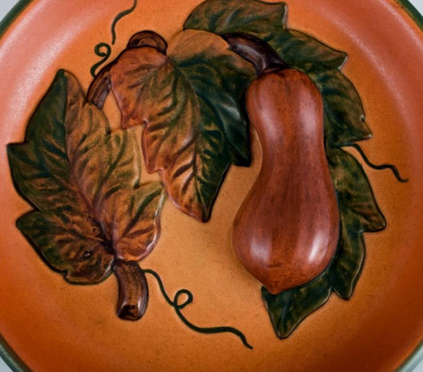 Glazed Ipsen's, Denmark, Bowl with Leaves and Pumpkins, Glaze in Shades of Orange-Green For Sale