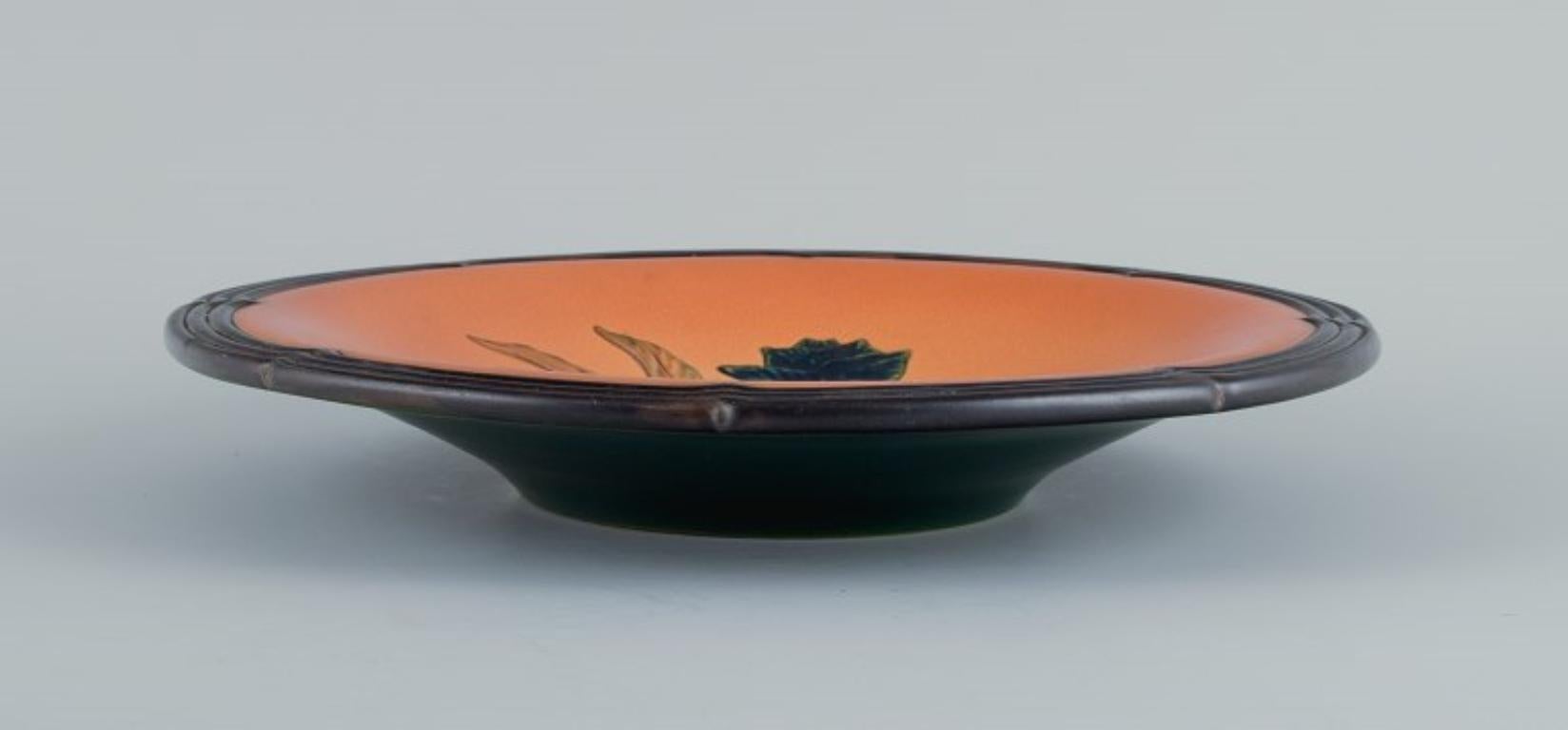 Glazed Ipsens, Denmark, Ceramic Bowl with Floral Motif For Sale