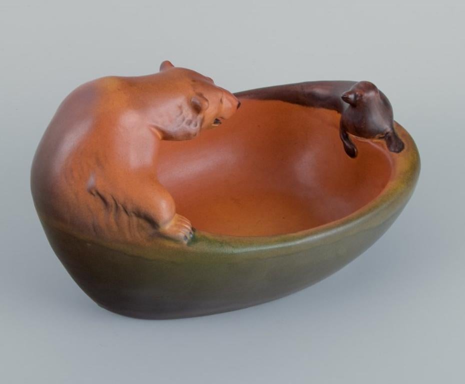 Glazed Ipsens, Denmark, Ceramic Bowl with Polar Bear and Seal