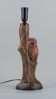 Ipsens, Denmark. Ceramic Table Lamp with Owl