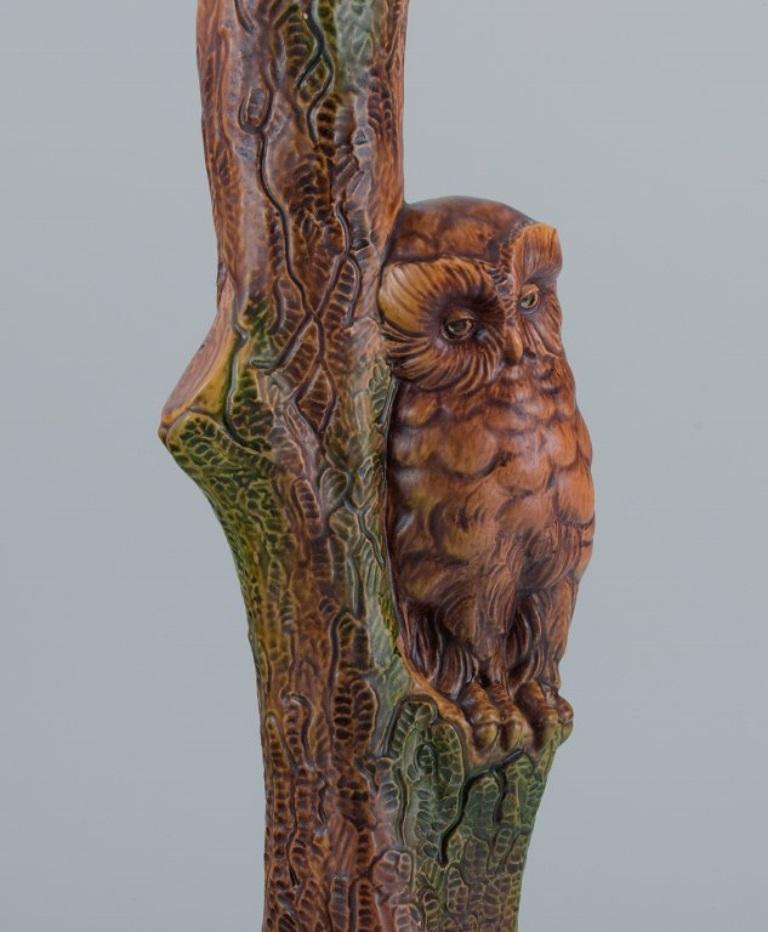 Danish Ipsens, Denmark. Ceramic Table Lamp with Owl For Sale