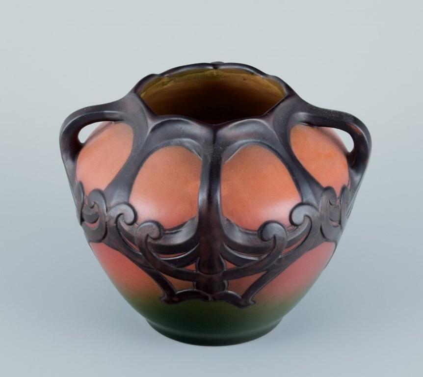 Glazed Ipsens, Denmark. Ceramic vase in Art Nouveau style. 1930s/40s For Sale