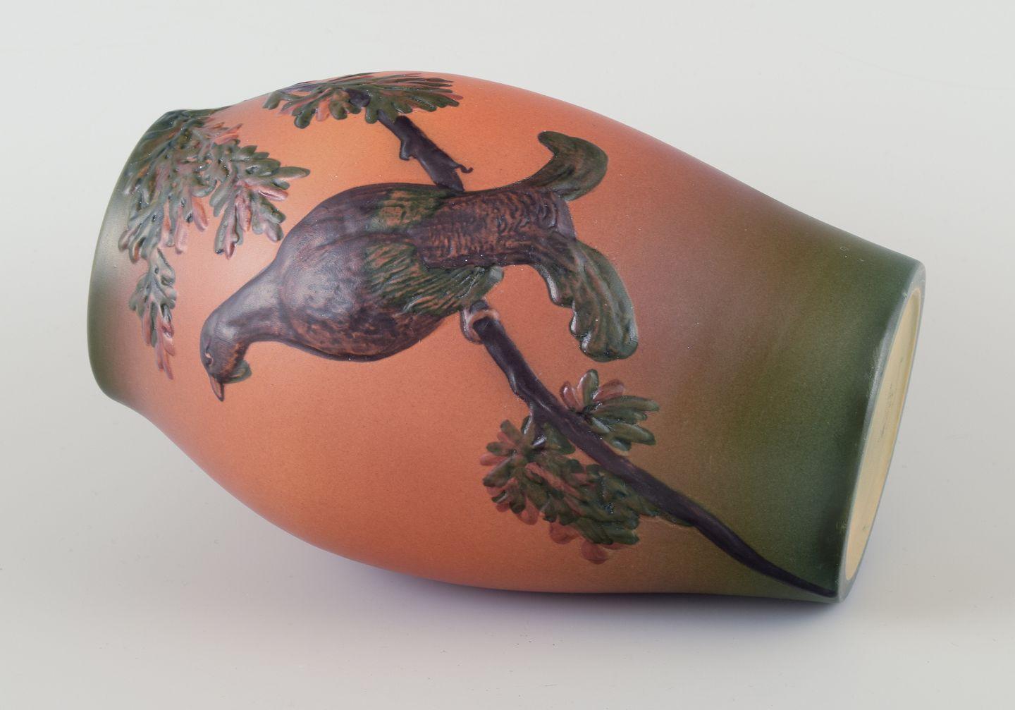 Mid-20th Century Ipsens, Denmark. Ceramic vase with motif of bird on branch. 1930s For Sale