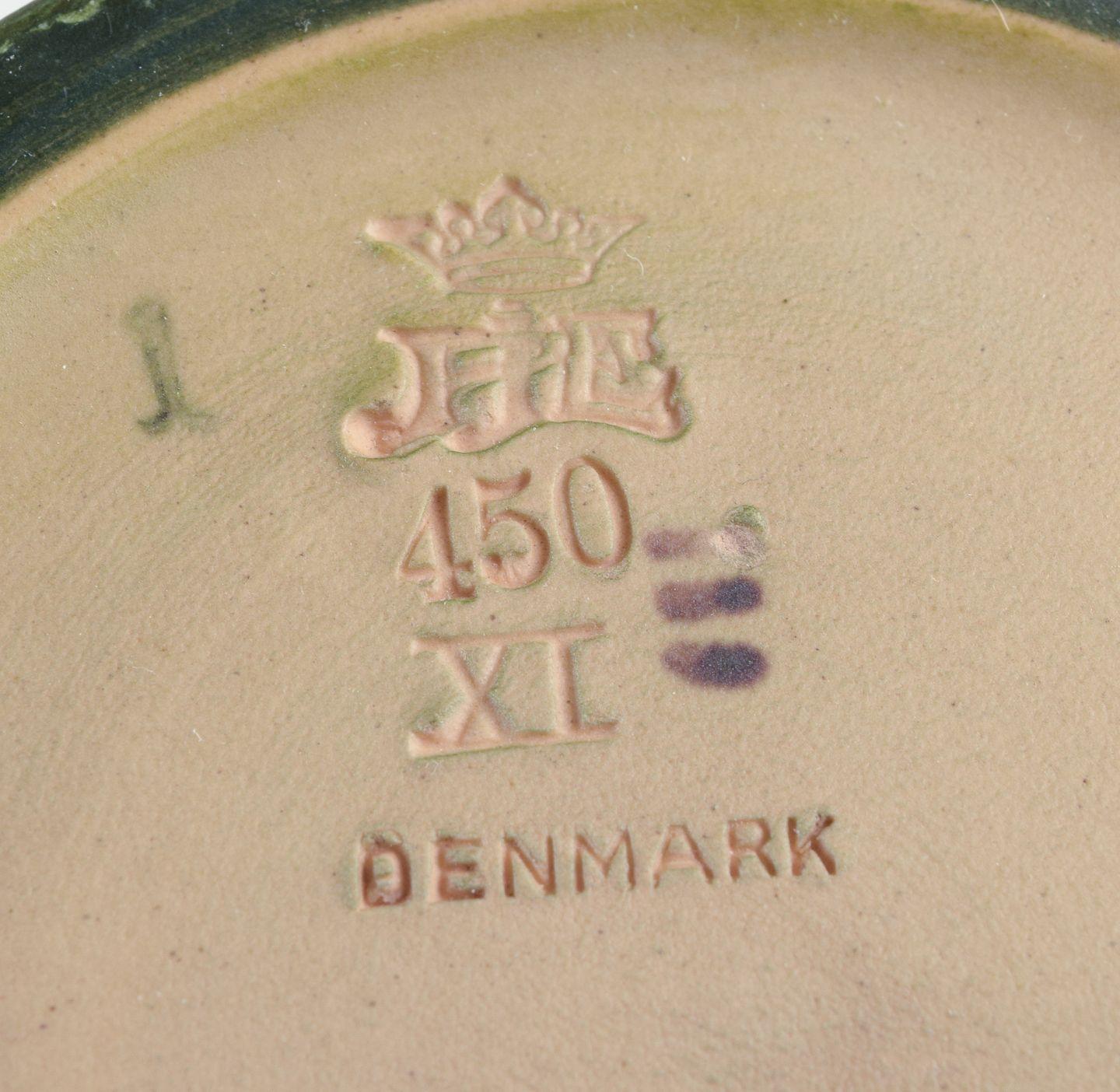 Ipsens, Denmark. Ceramic vase with motif of bird on branch. 1930s For Sale 2