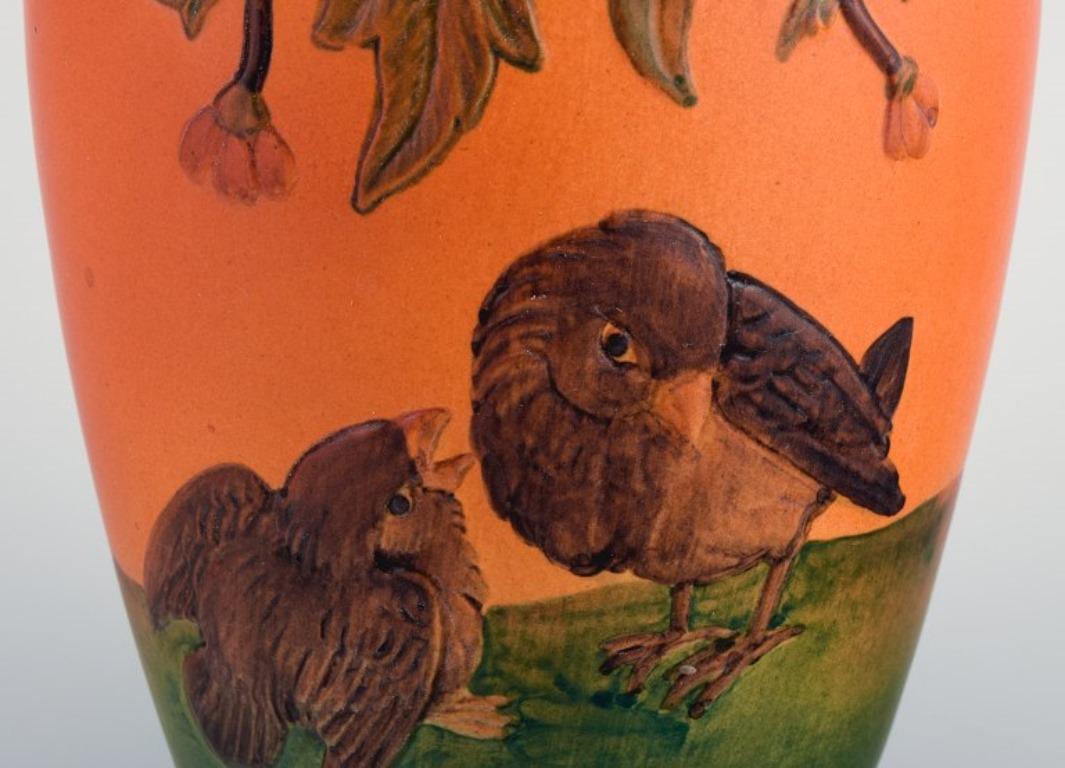 Ipsens, Denmark, Ceramic Vase with Motif of Two Sparrows In Excellent Condition For Sale In Copenhagen, DK