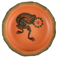 Antique Ipsens, Denmark, Circular Dish in Hand-Painted Glazed Ceramic