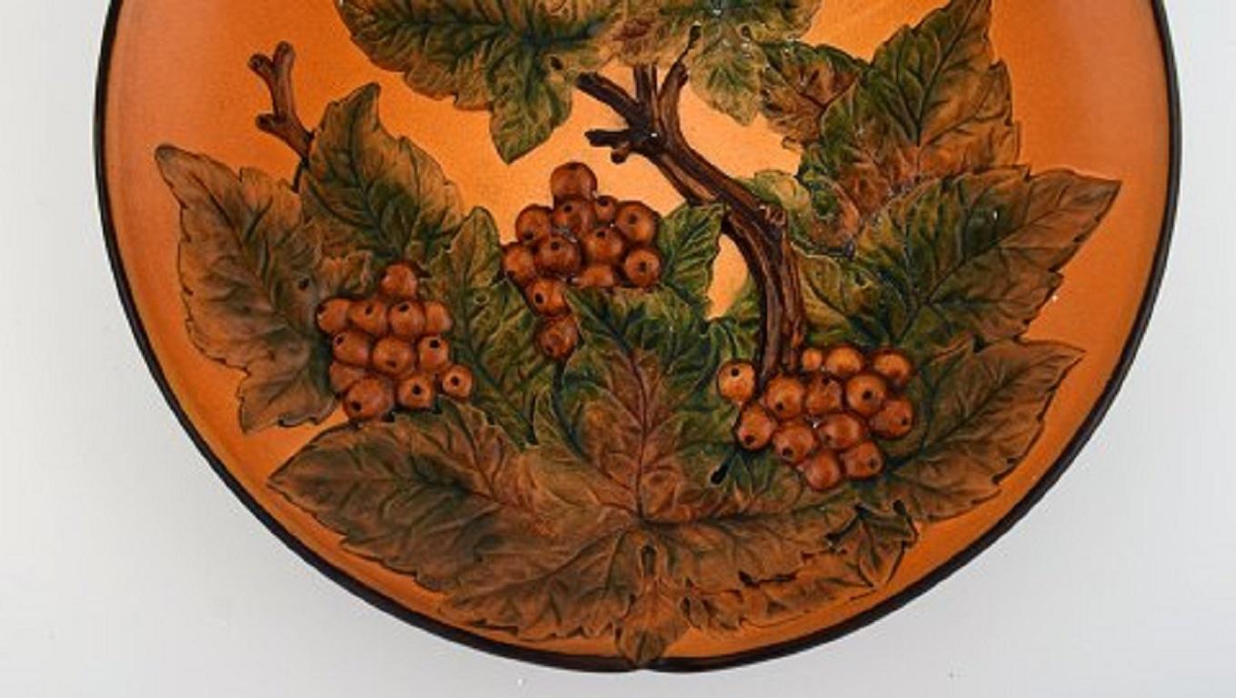 Danish Ipsen's, Denmark, Circular Dish with Berries and Foliage, circa 1920 For Sale