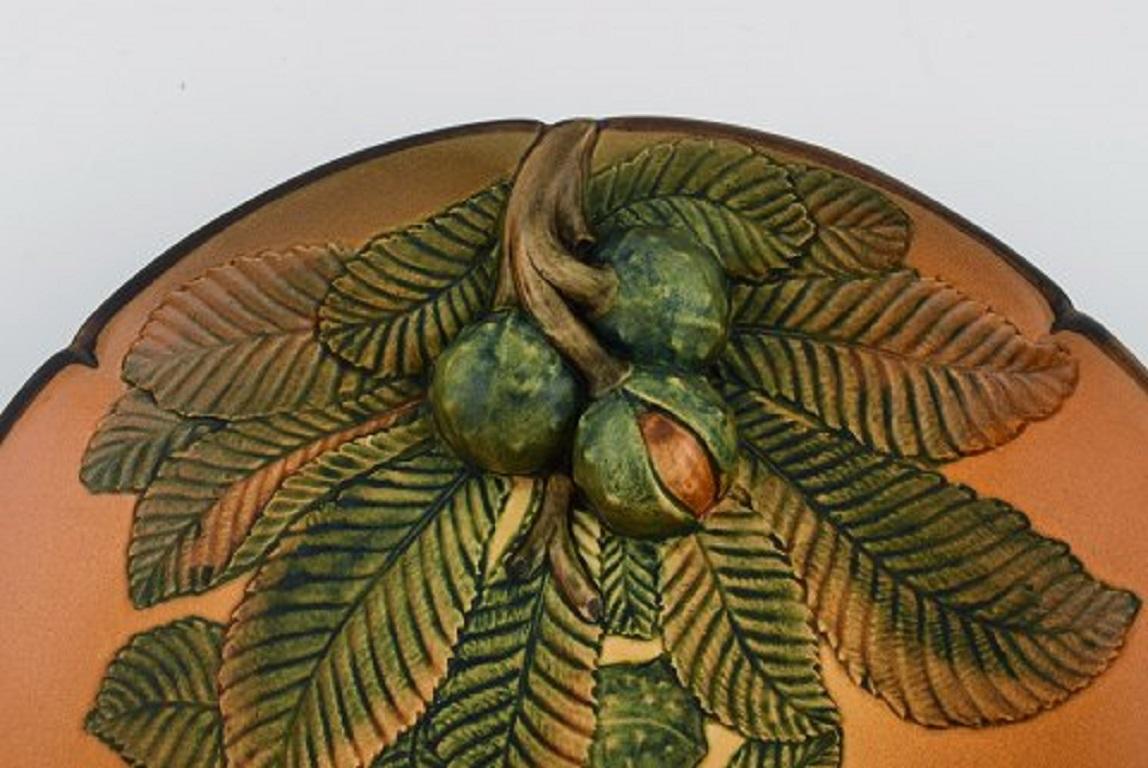 Art Deco Ipsen's, Denmark, Circular Dish with Chestnuts in Hand Painted Glazed Ceramics