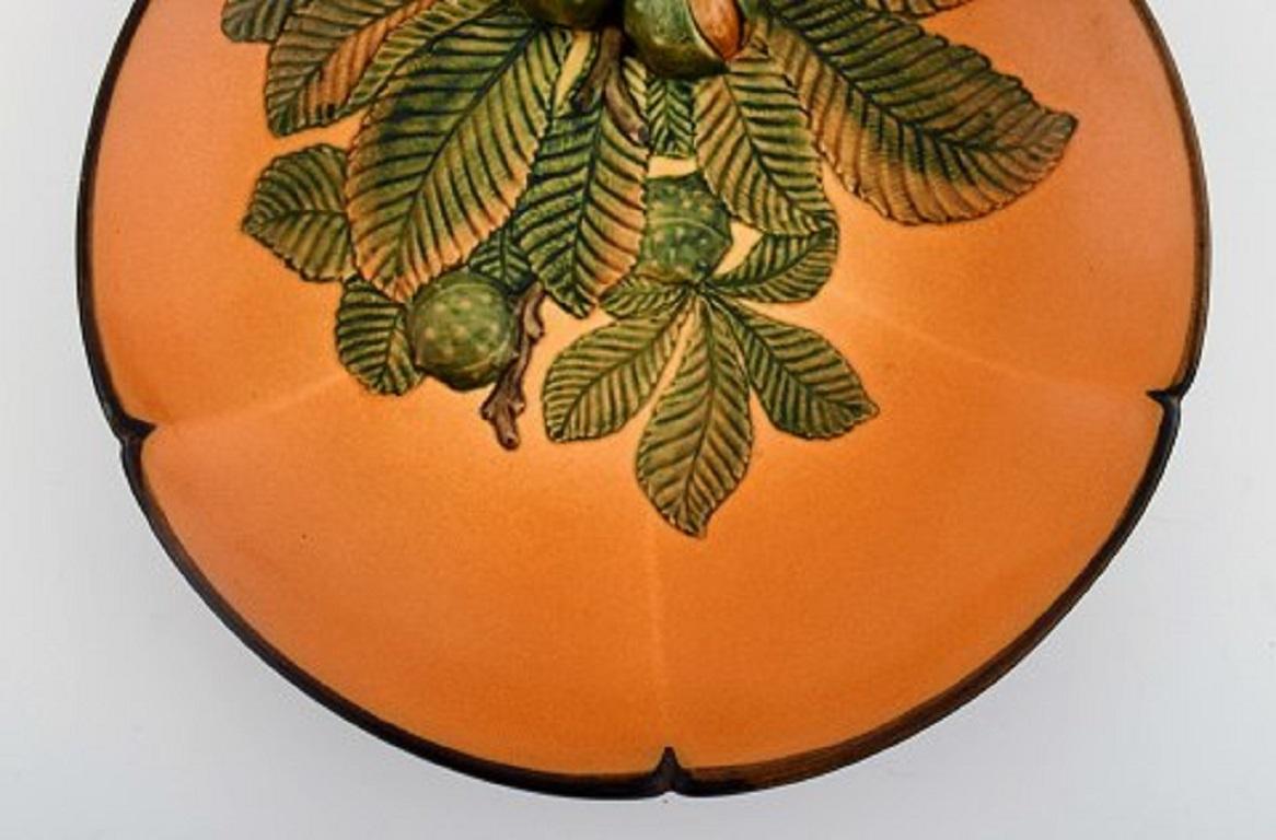 Danish Ipsen's, Denmark, Circular Dish with Chestnuts in Hand Painted Glazed Ceramics
