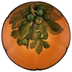 Antique Ipsen's, Denmark, Circular Dish with Chestnuts in Hand Painted Glazed Ceramics
