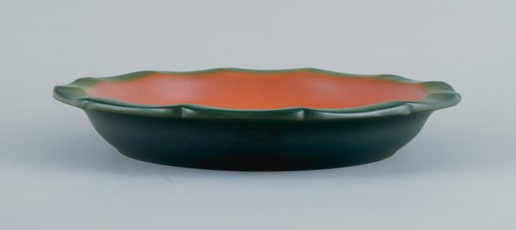 Glazed Ipsens, Denmark, Dish with Fish with Glaze in Orange-Green Shades For Sale