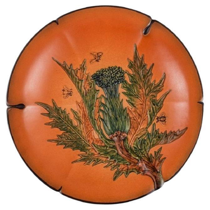 Ipsens, Denmark, Hand-Painted Glazed Ceramic Dish with Flower and Bees, 1920s For Sale