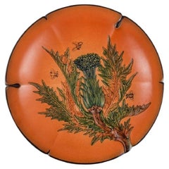 Ipsens, Denmark, Hand-Painted Glazed Ceramic Dish with Flower and Bees, 1920s
