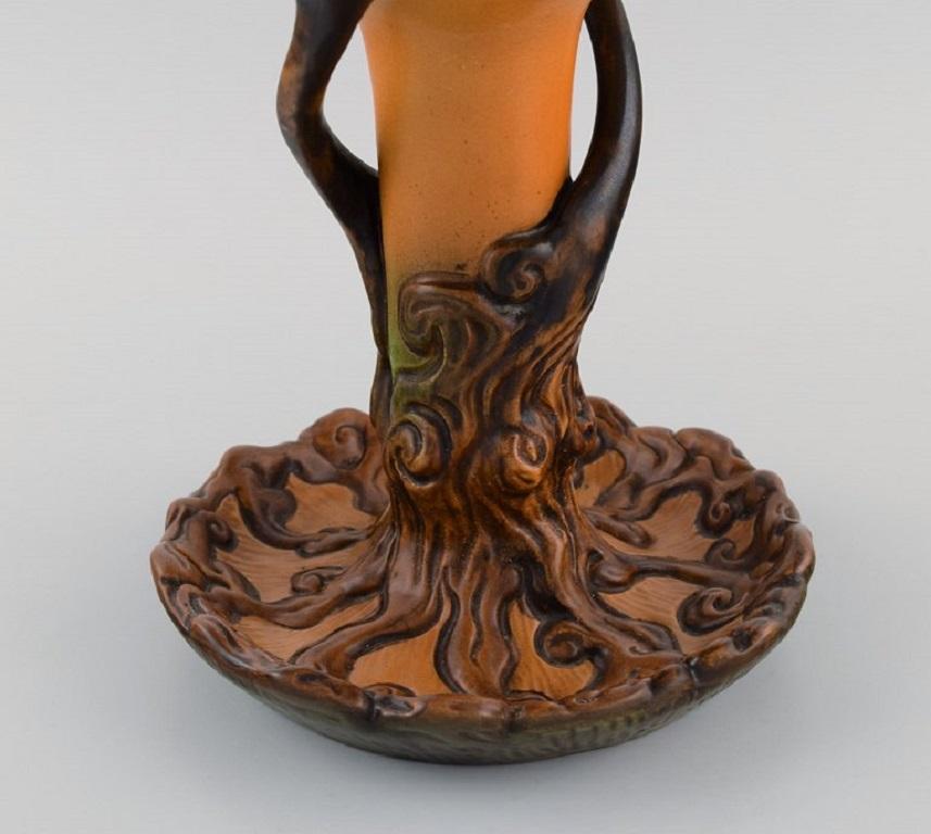 Glazed Ipsen's, Denmark, Large and Rare Art Nouveau Compote Shaped like a Tree For Sale