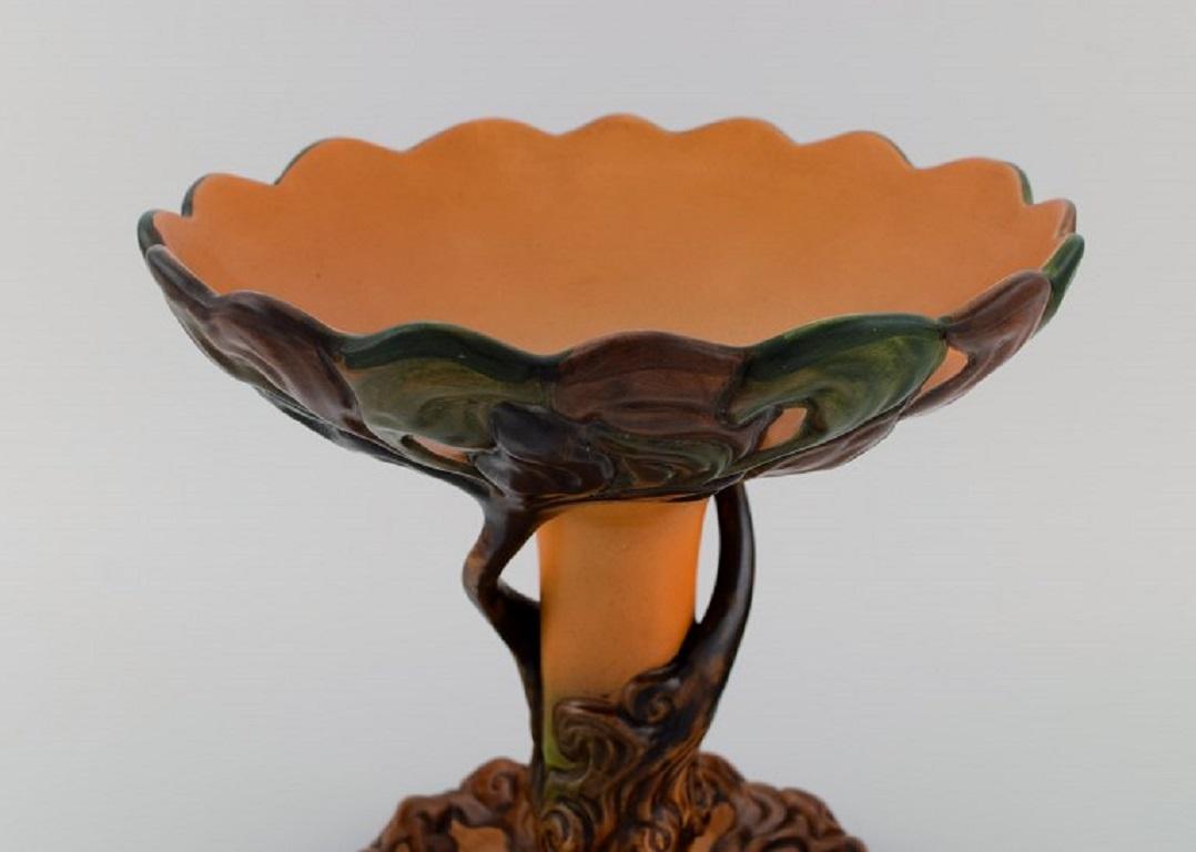 Ipsen's, Denmark, Large and Rare Art Nouveau Compote Shaped like a Tree In Excellent Condition For Sale In Copenhagen, DK