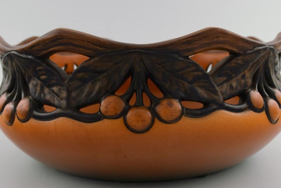 Glazed Ipsen's, Denmark, Large Bowl in Openwork Ceramics, 1920s/30s For Sale