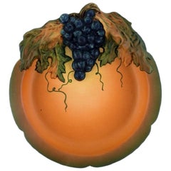 Ipsen's, Denmark, Large Dish with Grapes in Hand Painted Glazed Ceramics