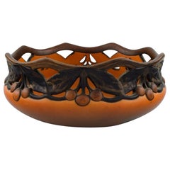 Antique Ipsen's, Denmark, Large Pierced Bowl with Leaves and Berries, circa 1920s