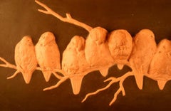 Ipsens, Denmark, Large Wall Plaque with 12 Birds on Branch in Relief, Terracotta