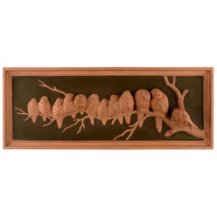 Ipsens, Denmark, Large Wall Plaque with 12 Birds on Branch in Relief, Terracotta