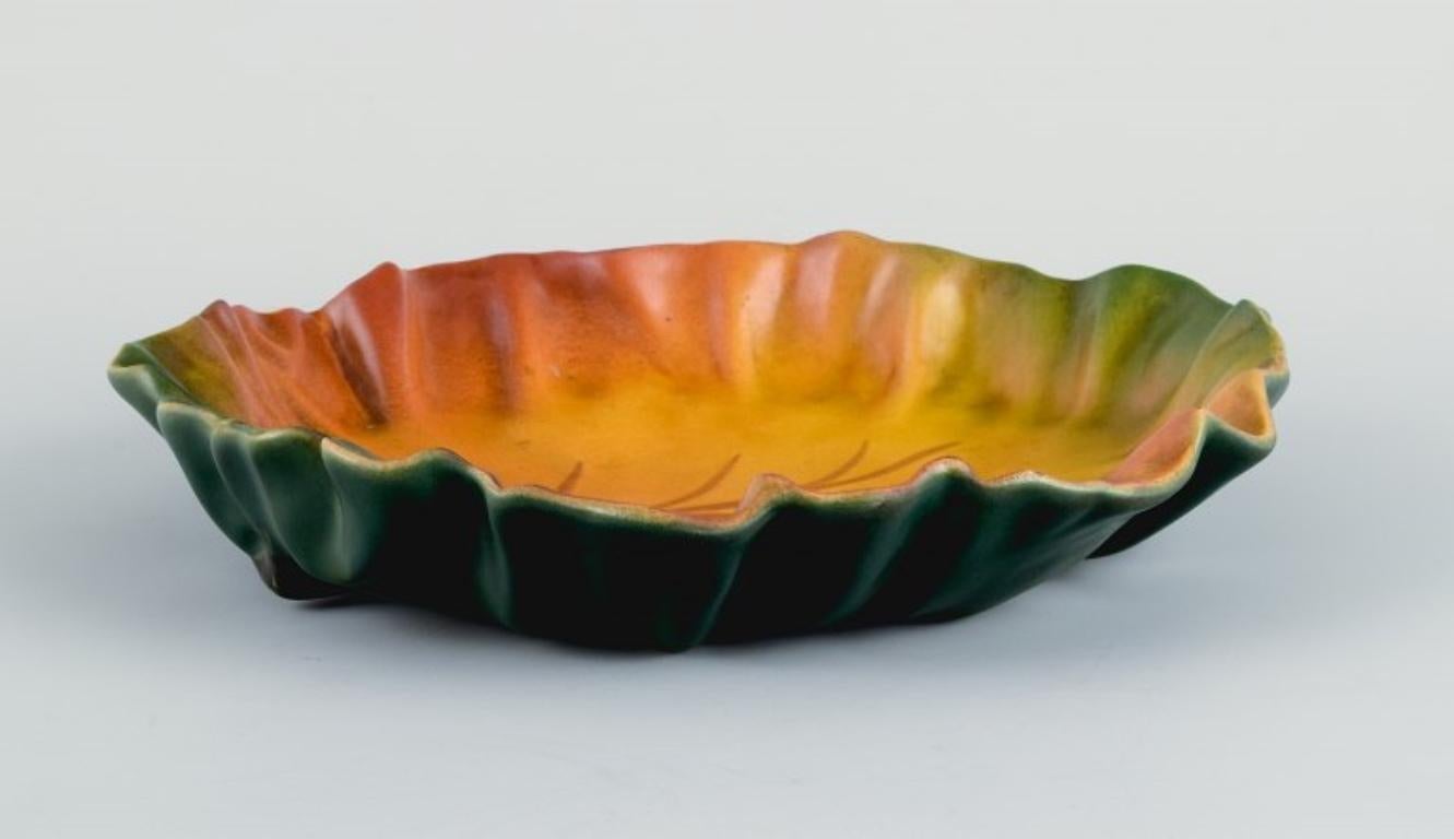 Danish Ipsens, Denmark, Leaf-Shaped Bowl, Glaze in Autumn Colours For Sale