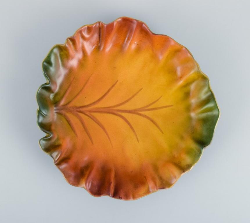 Glazed Ipsens, Denmark, Leaf-Shaped Bowl, Glaze in Autumn Colours For Sale